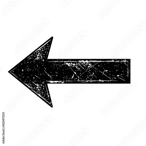 Black grunge arrow pointing left with a distressed, scratched, and weathered texture.