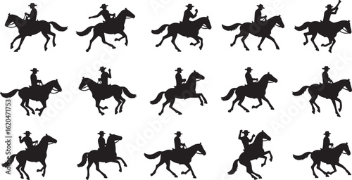 Horse silhouettes vector collection of running and jumping horses in black outline design