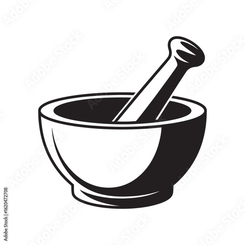 Laboratory mortar and pestle icon, clearly depicting the traditional tool used for grinding and mixing substances, perfect for pharmaceutical and scientific design projects