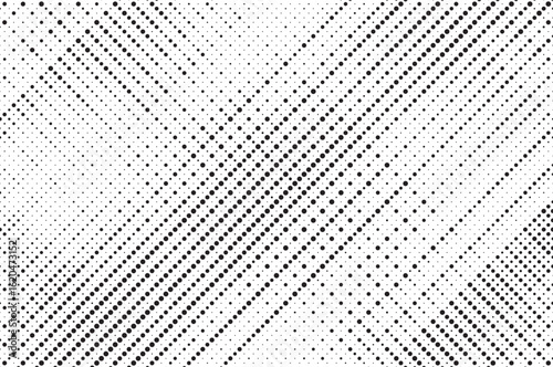 Grunge halftone gradient background. Faded grit noise texture. White and black sand wallpaper. Retro pixelated backdrop. Anime or manga style comic overlay. Vector graphic design textured template