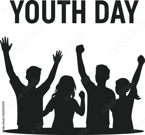 Youth day celebration with raised hands silhouette