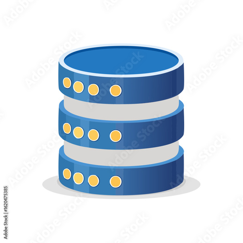 Isometric Data Server Stack: Blue Cylinders Representing Storage and Connection Points