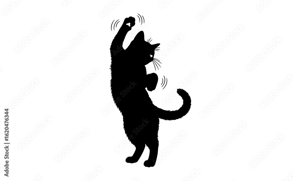 Obraz premium Playful Cat Reaching for Toy in Indoor Environment - Silhouette Illustration