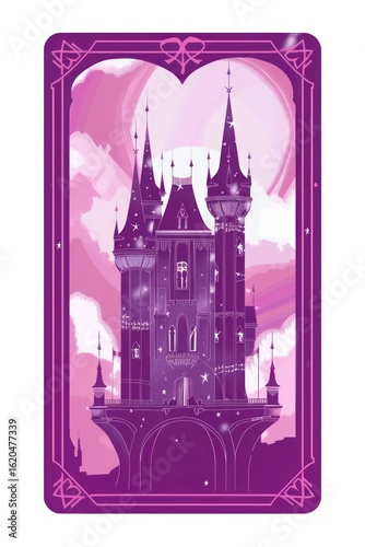 Tarot card purple castle pink.