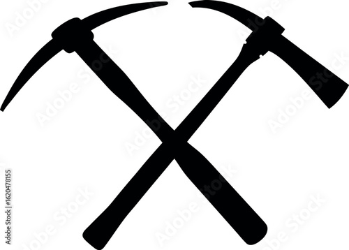 crossed pickaxe silhouette vector, mining pickaxe black icon, pickaxe isolated