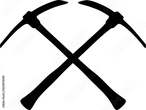 crossed pickaxe silhouette vector, mining pickaxe black icon, pickaxe isolated