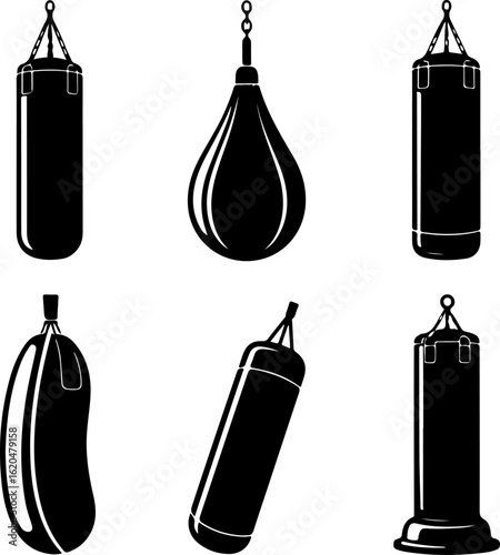 black silhouette vector illustrations of punching bags