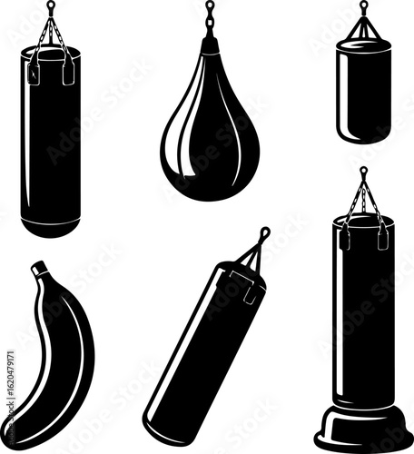 black silhouette vector illustrations of punching bags