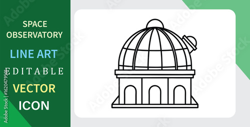 Space observatory line art vector. Astronomy dome outline icon.
