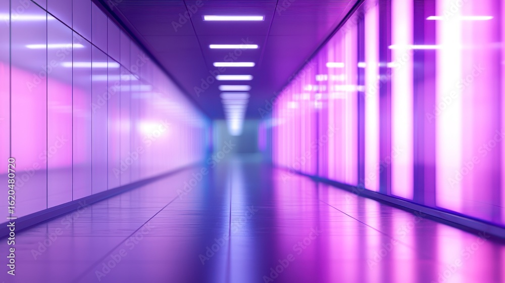 Fototapeta premium Neon Purple Corridor: Futuristic Interior Design