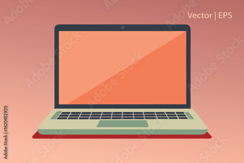 Flat design vector illustration of an open laptop with orange screen computer technology