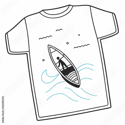 Vector art of tshirt design with paddle boarder isolated on white background