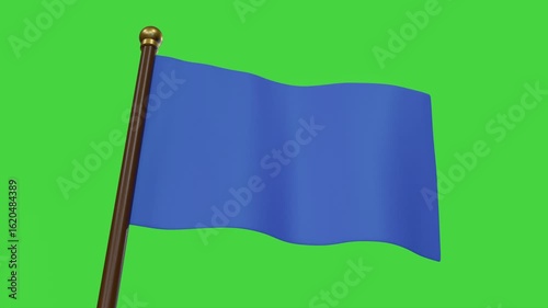 blank blue flag waving in wind isoled on green background 3D computer generated animation