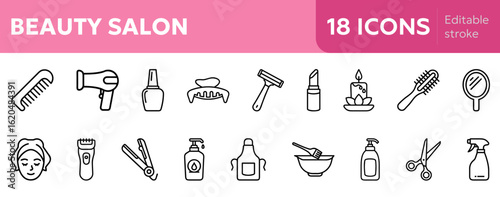  collection of beauty salon icons, showcasing various beauty tools and elements