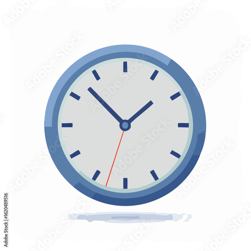 Classic round analog clock with blue frame ticking minute hour seconds on white background illustration