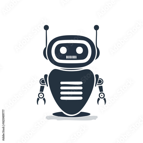 Cute Cartoon Robot Illustration on Black Background, Friendly, Isolated