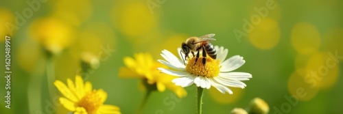 Wallpaper Mural Bees collect nectar from feverfew blossoms in a field, apiary, blossoms Torontodigital.ca