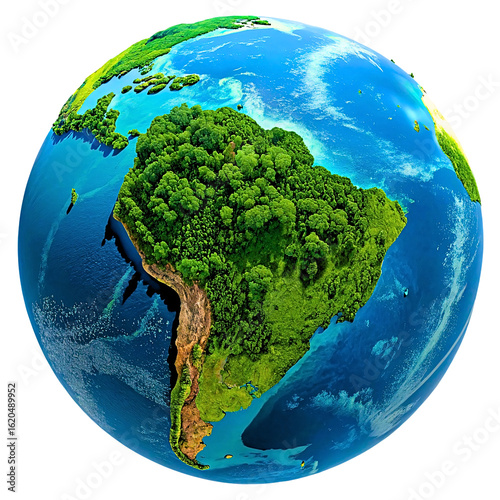 Vibrant Planet Earth with lush green continents representing the rich biosphere and deep blue oceans reflecting the vast water bodies