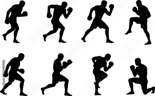pure black silhouette vector illustrations of a boxer performing footwork drills