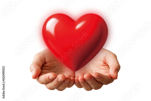 Material of the hand holding the heart.
The image of two hands evokes charity, relief, mental care, health care, etc.