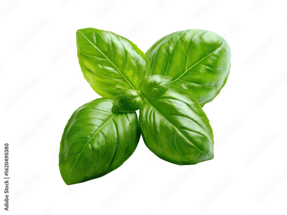 Fototapeta premium Vibrant green basil leaves fresh herb leaf, Isolated, Png Transparent Background