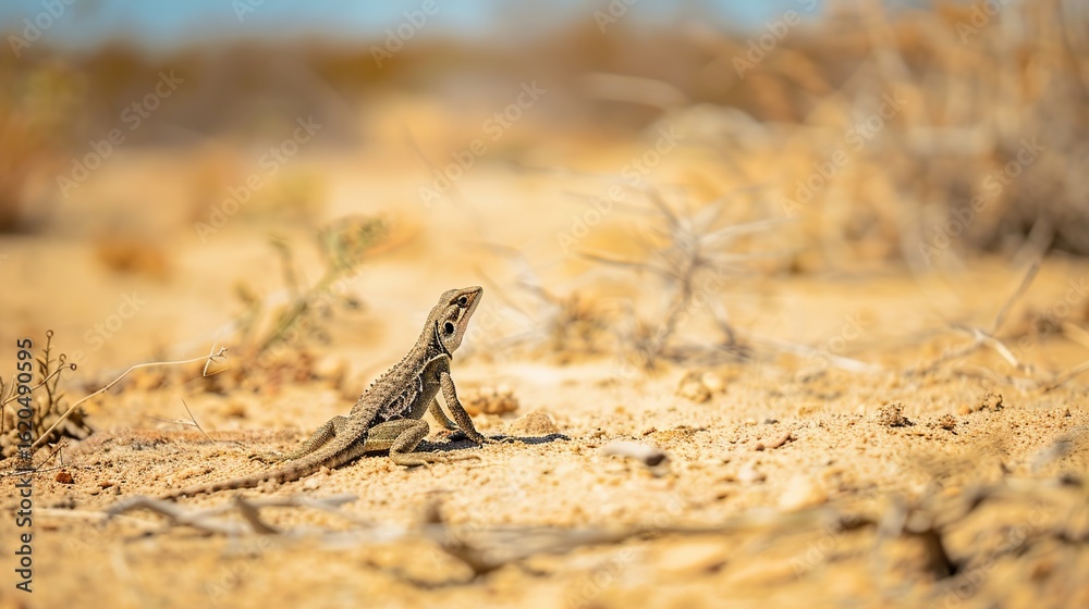 Naklejka premium Lizards in the Arid Sahara: Tiny Survivors Navigating Scorching Sands, Extreme Temperature Swings, and Scarce Water to Thrive in Earth’s Harshest Hot Desert Environment