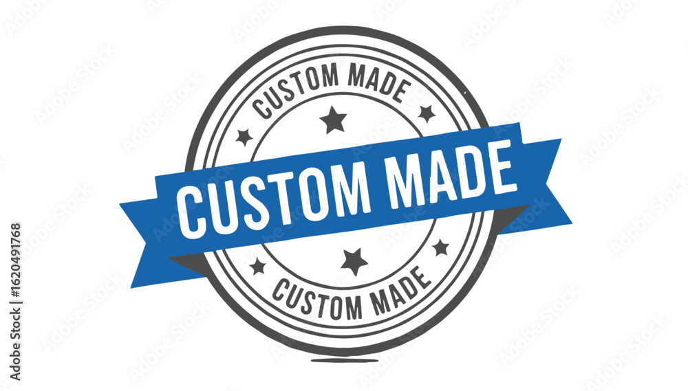 Fototapeta premium Custom Made vintage stamp, round badge with blue ribbon isolated on white background