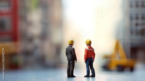 Miniature Engineers Surveying Construction Site