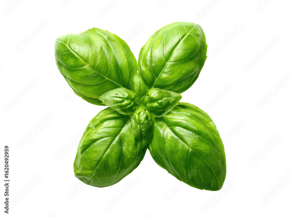 Fototapeta premium Vibrant green basil leaves against a dark background leaf herb, Isolated, Png Transparent Background