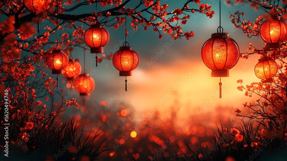 Fototapeta premium Vibrant Asian Lantern Festival Scene