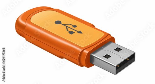 Orange USB flash drive data storage stick vector illustration icon on white background