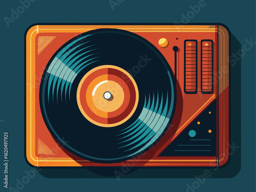 A classic vinyl record partially out of sleeve on dark background, vintage music object for retro lovers