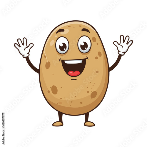 Friendly Cartoon Potato Character with Raised Arms and Smiling Face
