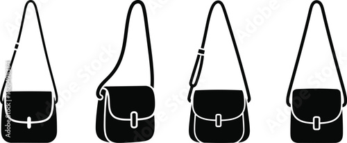 Crossbody Bag Silhouette Icon Vector Set for Fashion and Travel