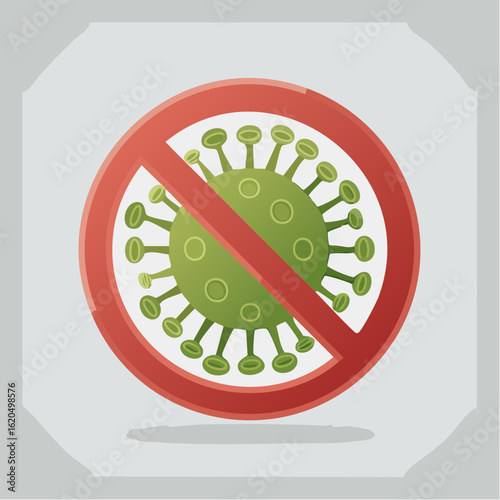 Durchgestrichener Virus – Symbol für Schutz und Prävention, flache Vektorillustration