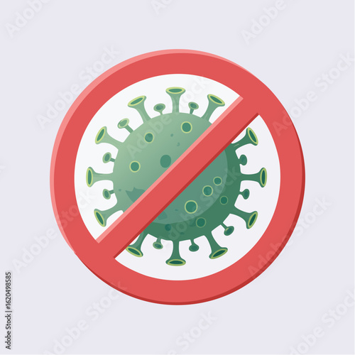 Durchgestrichener Virus – Symbol für Schutz und Prävention, flache Vektorillustration
