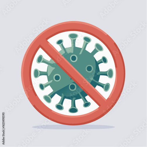 Durchgestrichener Virus – Symbol für Schutz und Prävention, flache Vektorillustration