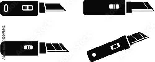  Cutter Knife Silhouette Icon Vector Set for Office and Workshop