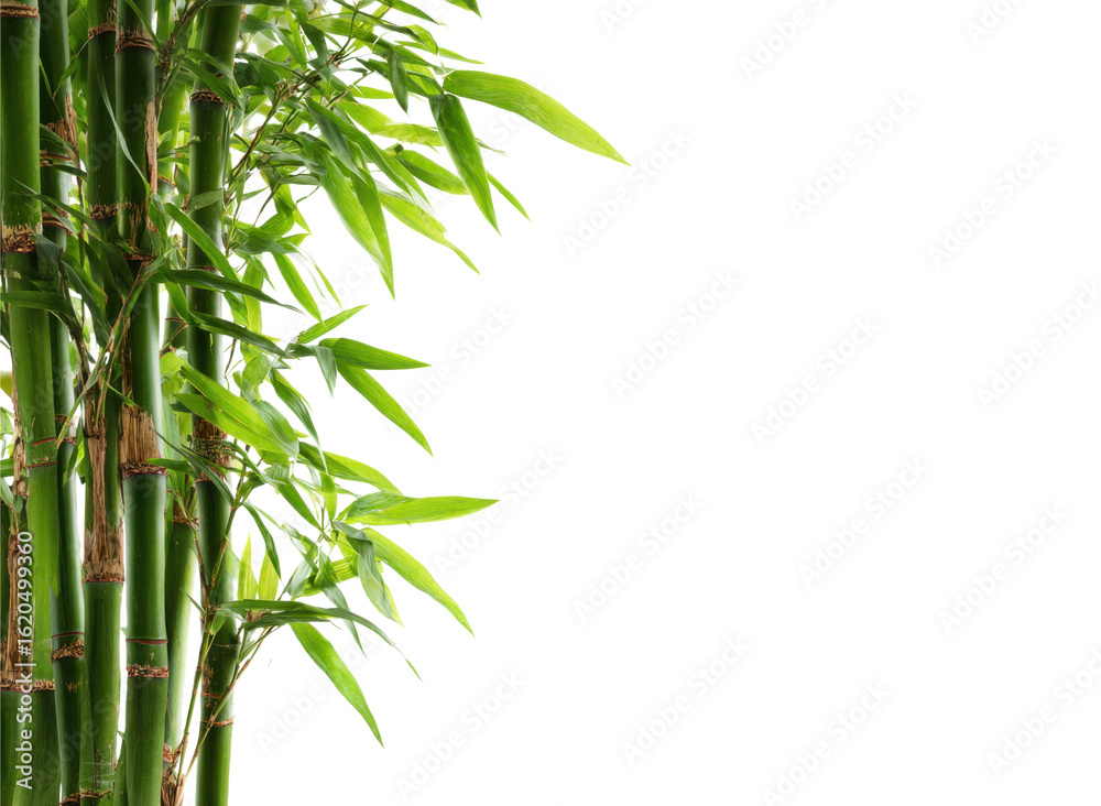 Fototapeta premium Vibrant green bamboo stalks with delicate leaves against a dark backdrop plant, Isolated, Png Transparent Background