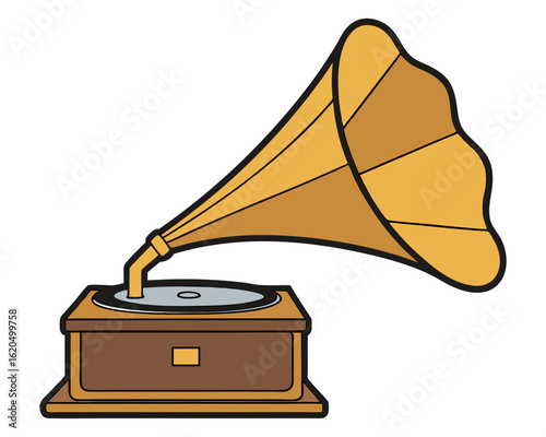 Vintage gramophone playing music silhouette