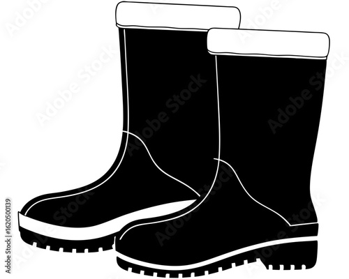 Pair of tall black rubber boots silhouette