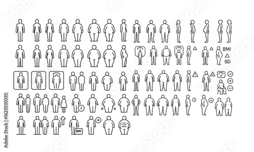 People body different weights  icon set