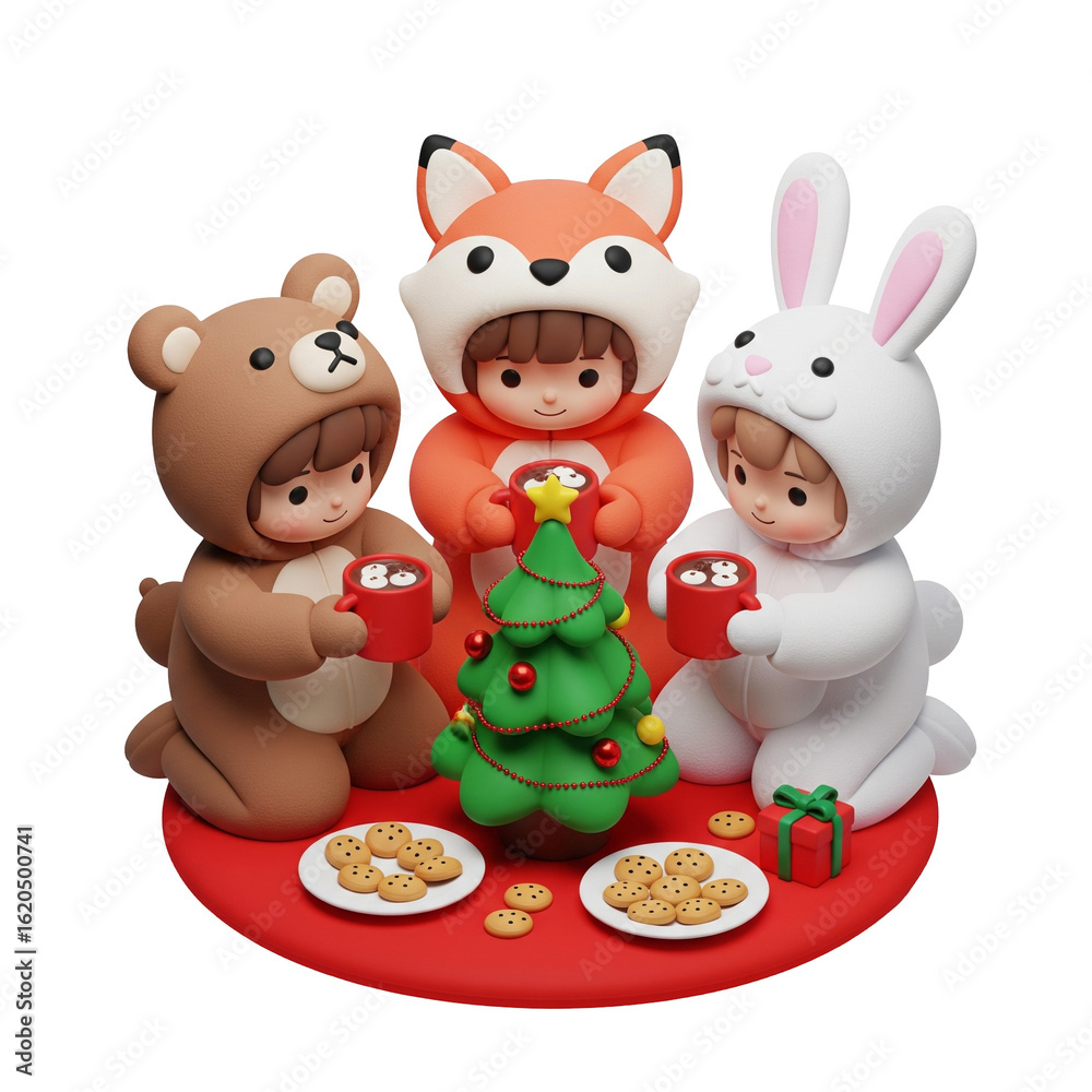 Naklejka premium Christmas of little friends