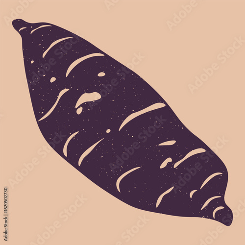 Sweet potato. Purple root vegetable, flat batata tuberous starch food healthy vegan vegetarian cuisine risograph style, abstract eco grocery ingredient. Vector isolated illustration