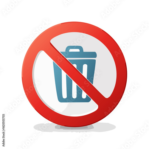 No Trash Can Allowed. Prohibition of Disposal Illustration. Circle Red Icon with Wastebasket Symbol. Restriction, Negative Concept.