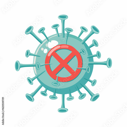 Durchgestrichener Virus – Symbol für Schutz und Prävention, flache Vektorillustration