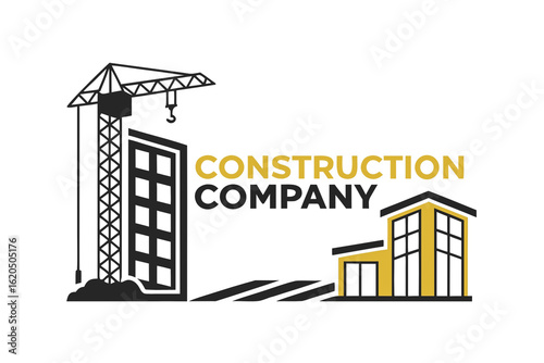 Minimalist construction logo with a flat design style. Represents building services, construction businesses, real estate, or architectural branding.
