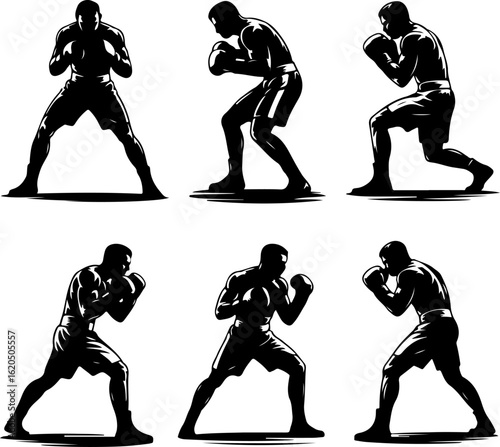 unique black silhouette vector illustrations of a boxer throwing a punch