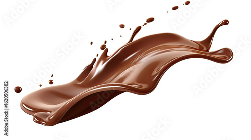 Rich melted chocolate dripping in dynamic splash motion isolated on white background