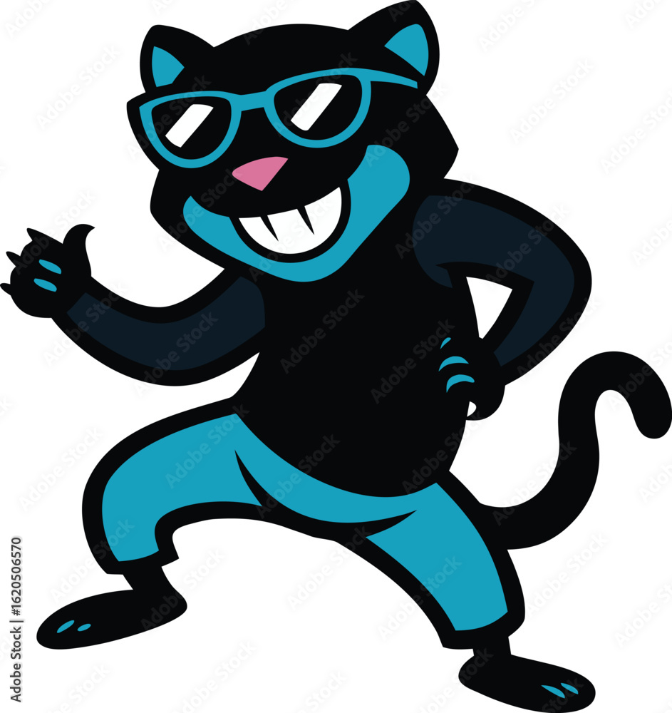 Naklejka premium funny black panther dancing vector icon isolated on transparent background